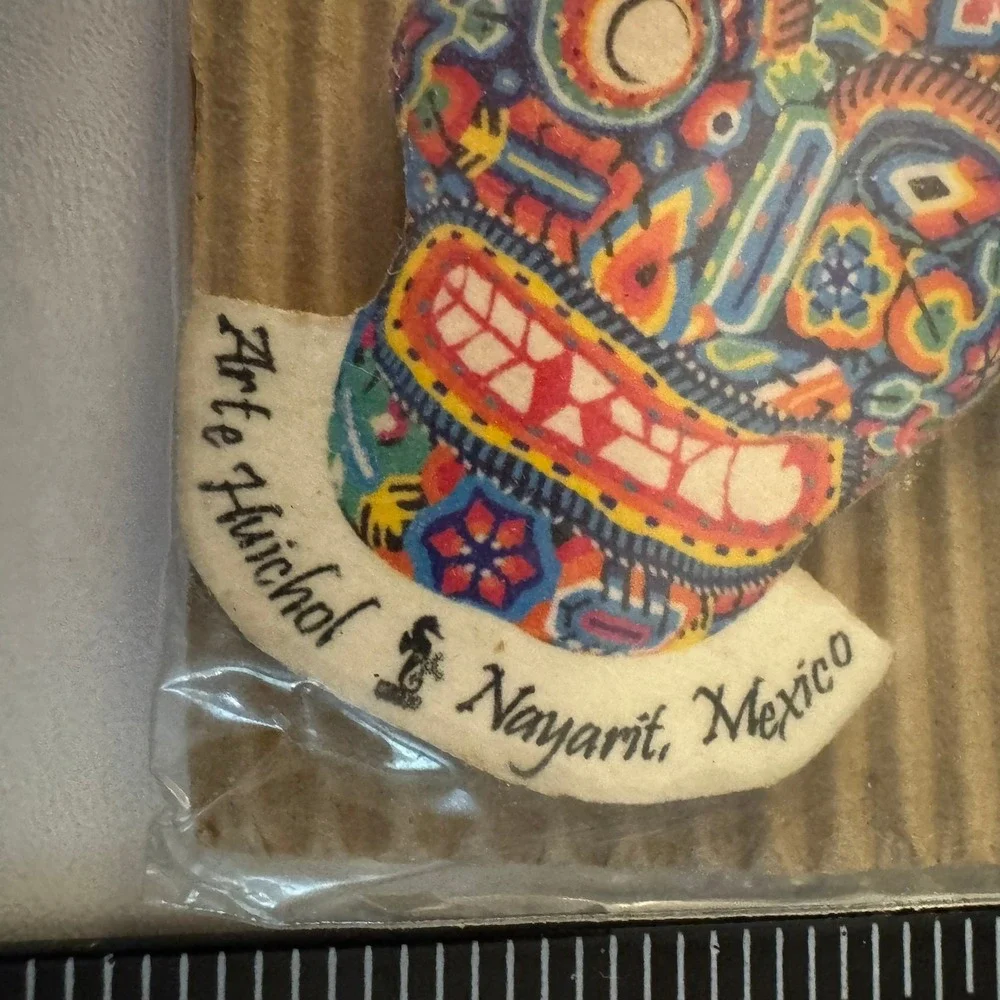 Arte Huichol Sugar Skull Keychain Colorful Mexico‎ Folk Art Keyring